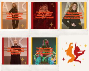 Collage met flyer afbeeldingen voor vrijdag dance workshops zoals Feminine Heels, Burlesque, Moeder en dochter, Hip Hop en